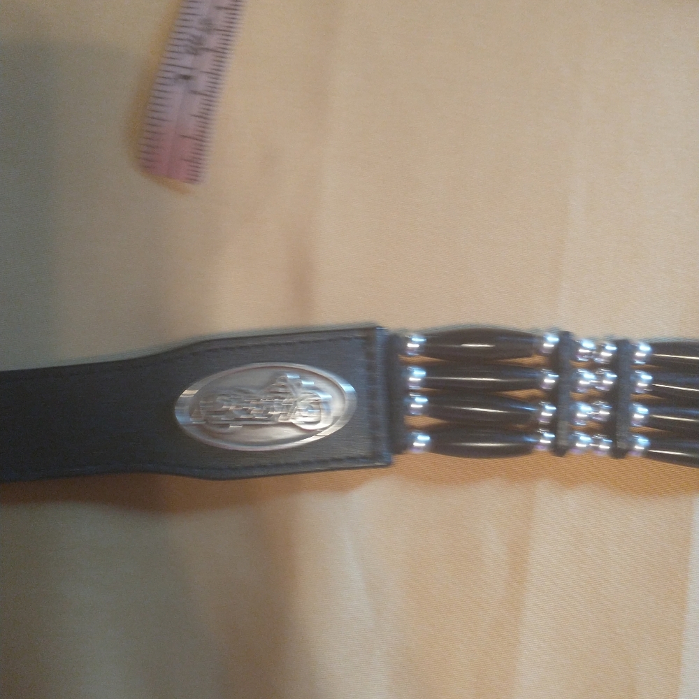 Vintage Black Leather Motorcycle Belt with Silver And Beaded Accents - 28 Inch - Picture 11 of 13